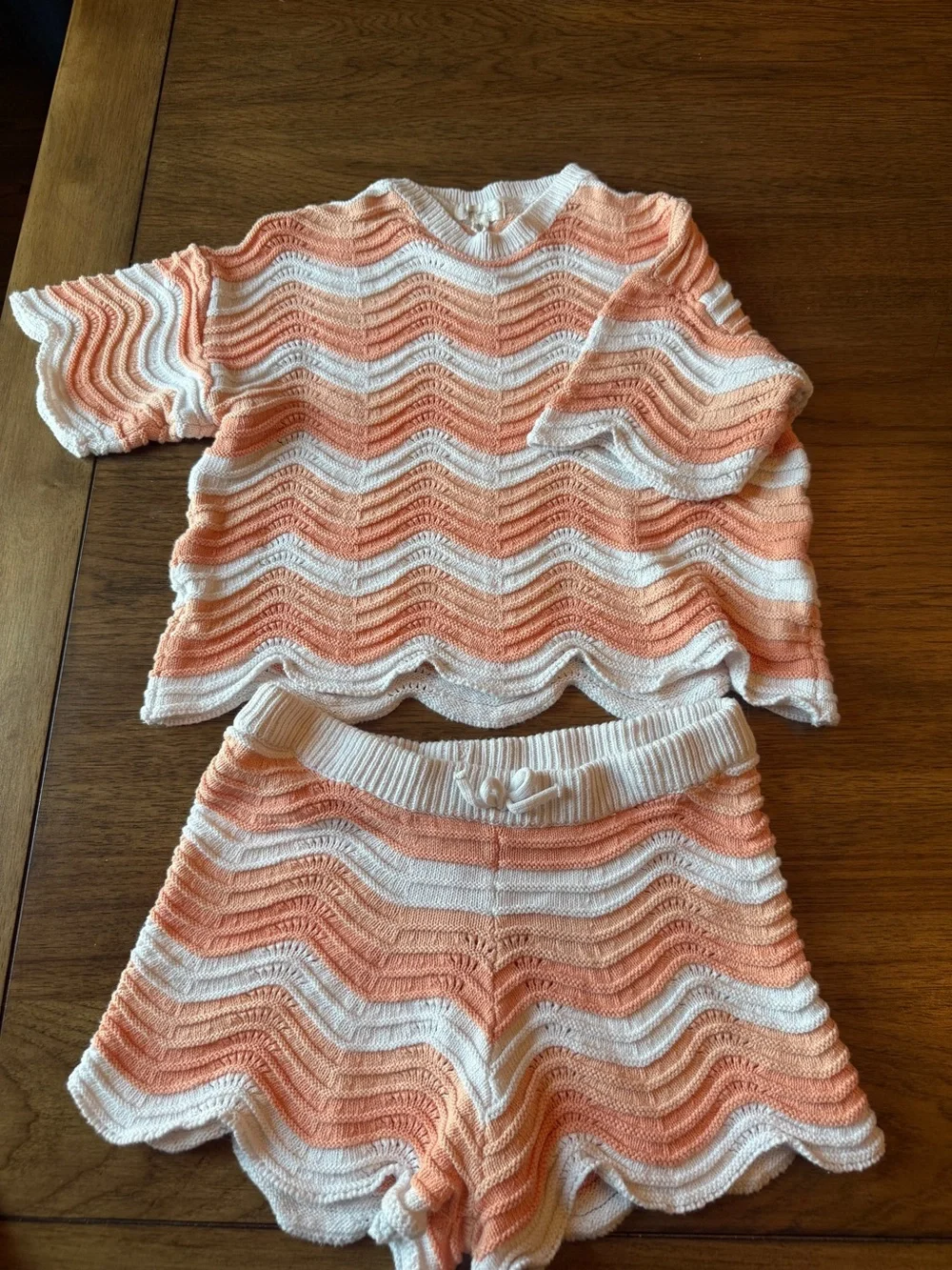 Jessica Simpson Peach and White Crochet Sweater Top